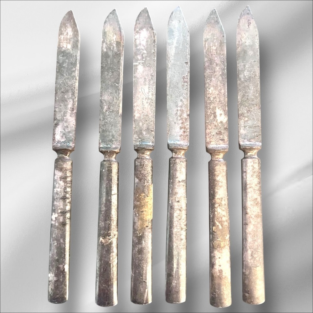 VTG Rogers & Hamilton Silver Plate Fruit Knives Stainless Steel 6 pc Orig Box 6” - Picture 6 of 16